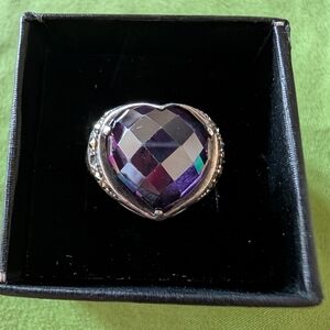 Harley-Davidson Silver Heart Ring with Purple Gem